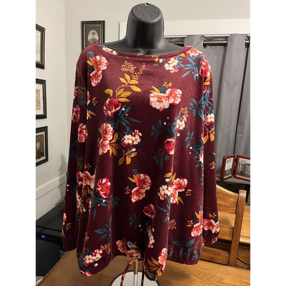 SZ Tops - Beautiful LOFT Plus Maroon Floral Velvet Tunic Sz 14 Soft EUC Boho Chic